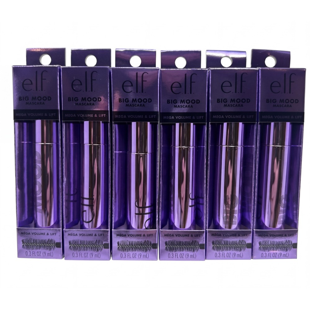 6 Pack: E.l.f. Big Mood Mega Volume‎ Lifting Mascara Pitch Black 9 mL Elf